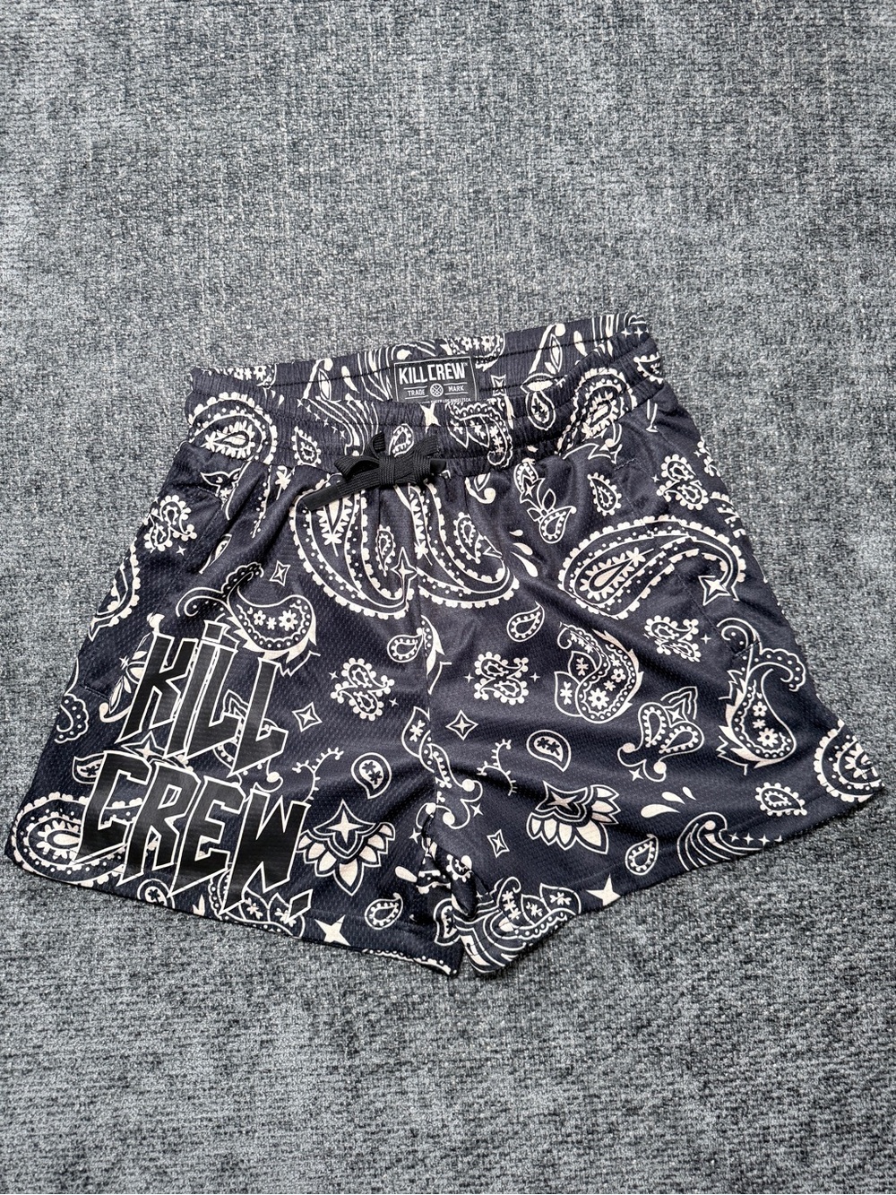 Kill Crew Black & White Paisley Athletic Shorts